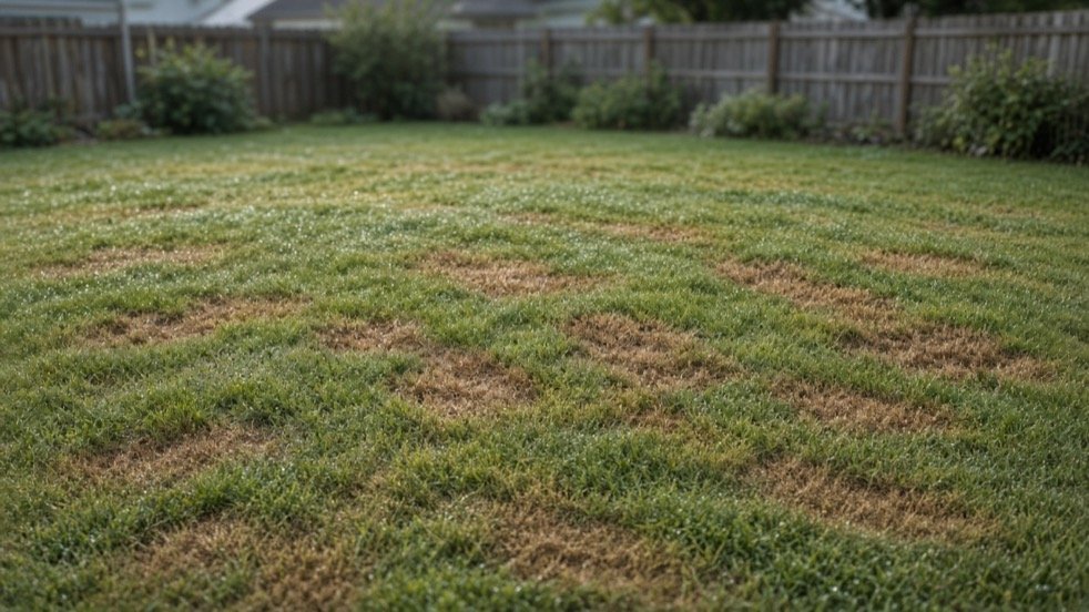 Patchy fungal disease damage across a suburban Utah lawn